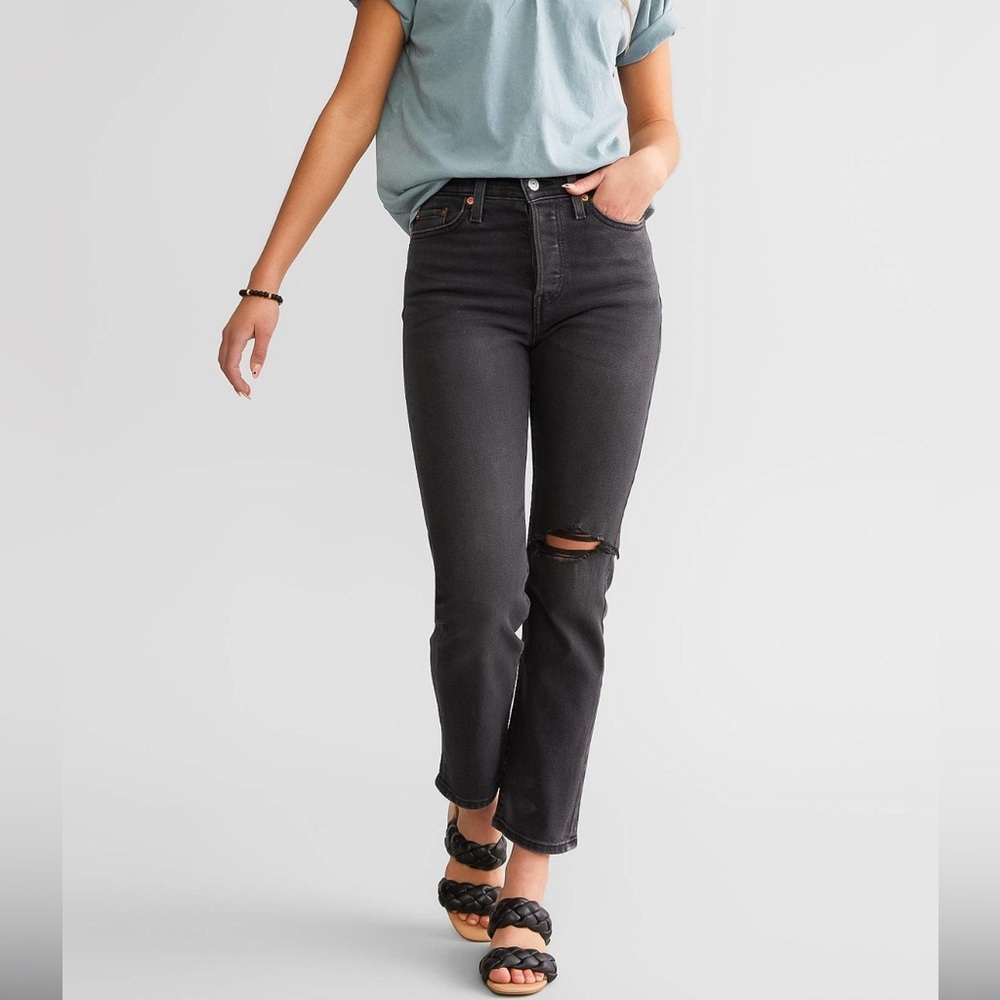 Levi's Button Fly Charcoal Denim Wedgie Straight Cut-out Distress Jeans size 29